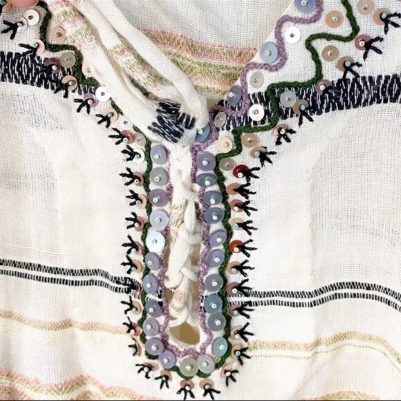 Anthropologie Duet Beige Striped Tasseled Mariska Caftan Coverup Dress One Size - Picture 5 of 10